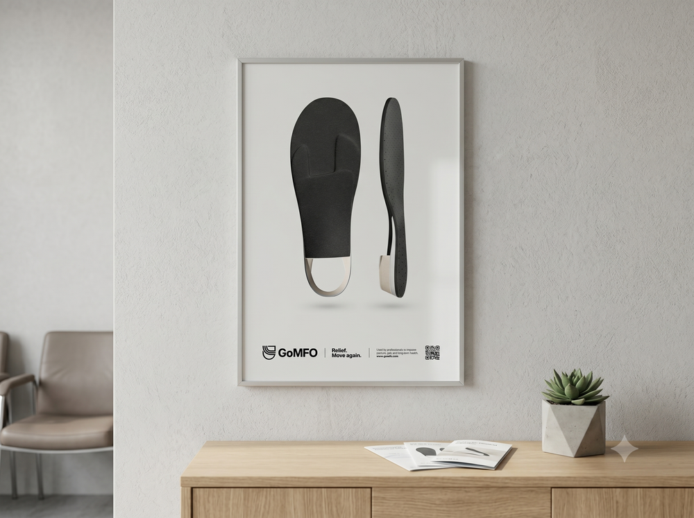 GoMFO Clinic Poster — Relief. Move Again. (Device + Checklist)