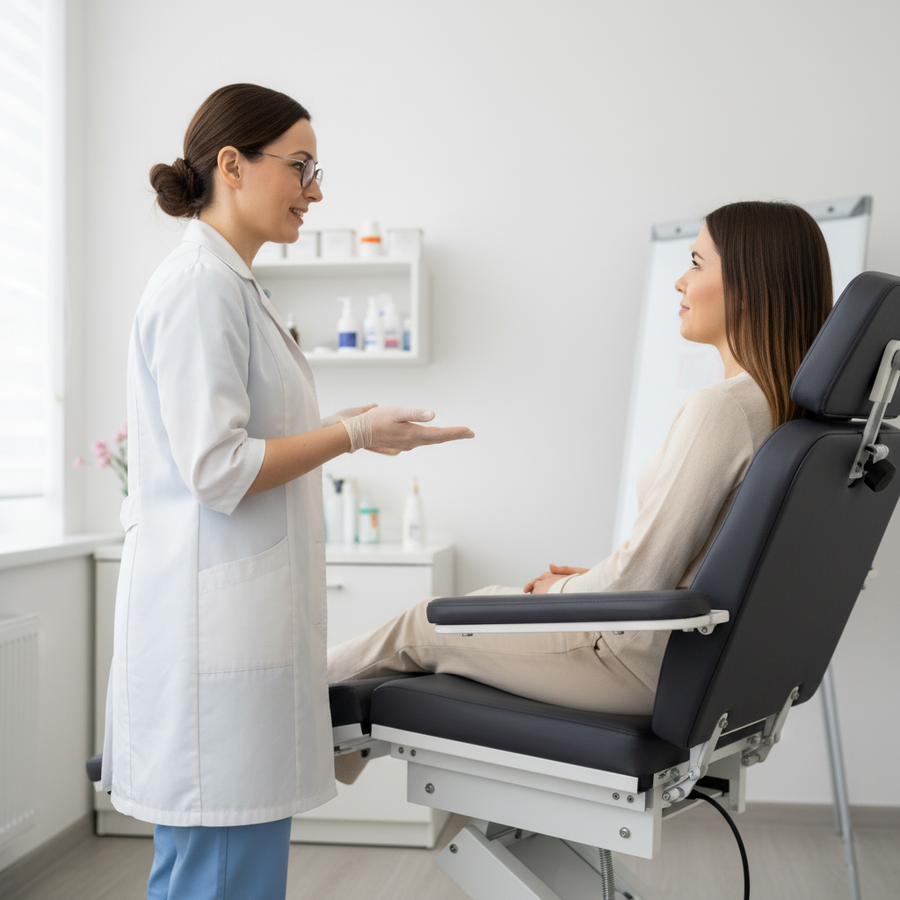 Clinician handing a patient a GoMFO device